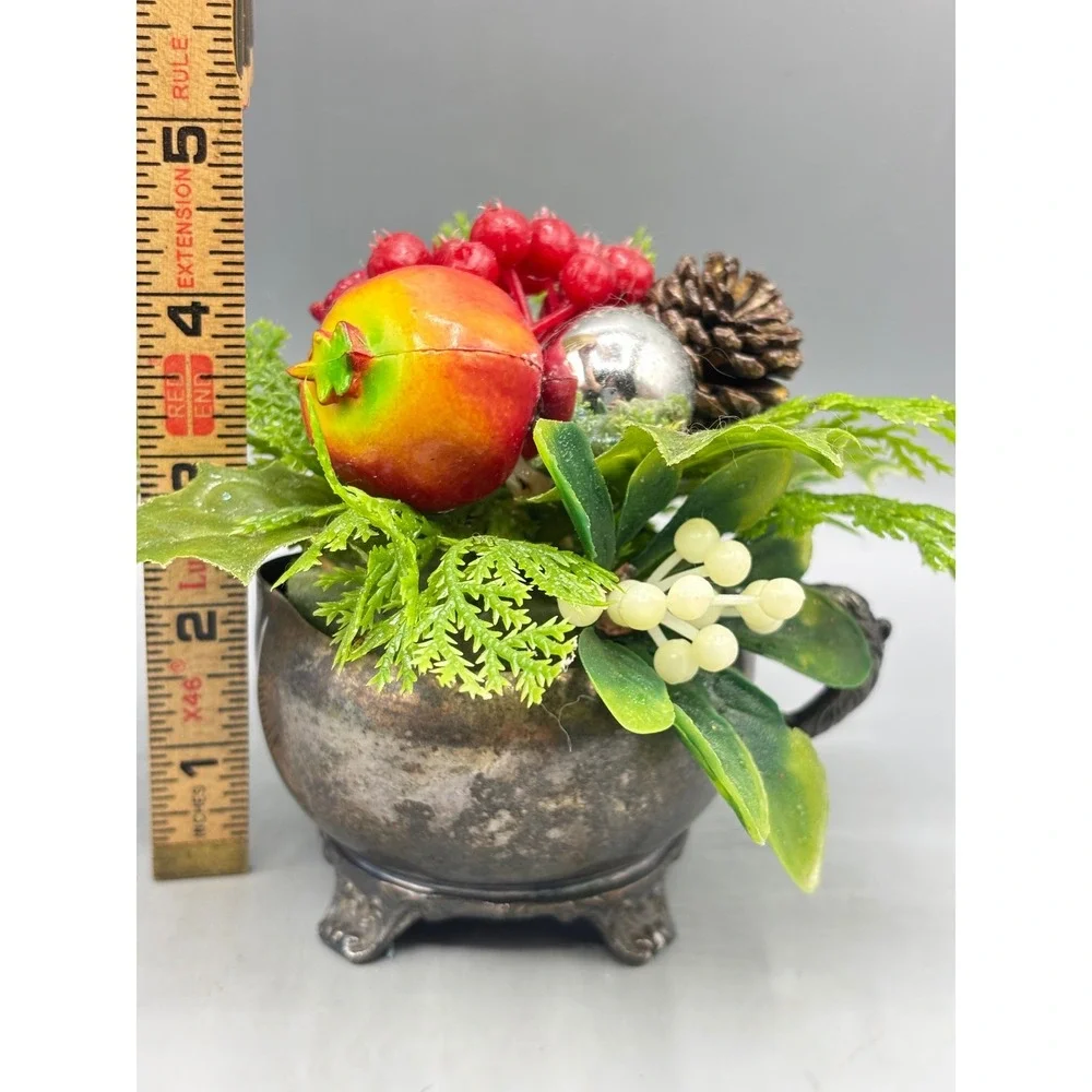 Vtg Castle Silver on Copper‎ Christmas Holiday Decor Pinecone Berry